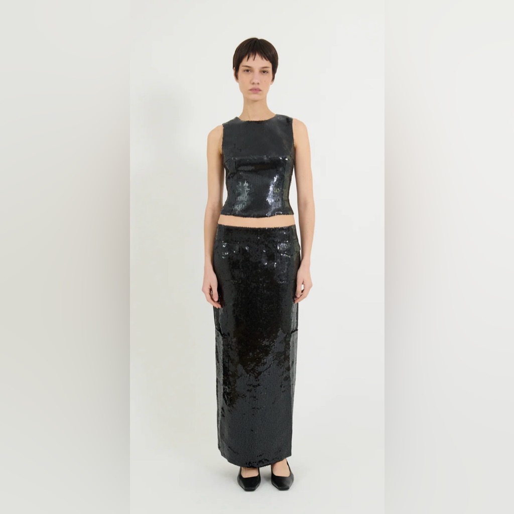 Black Sequin Maxi Skirt And Top